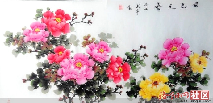牡丹画题词之一 风 冯建军原创牡丹画鉴赏《牡丹文化 魅力洛阳》