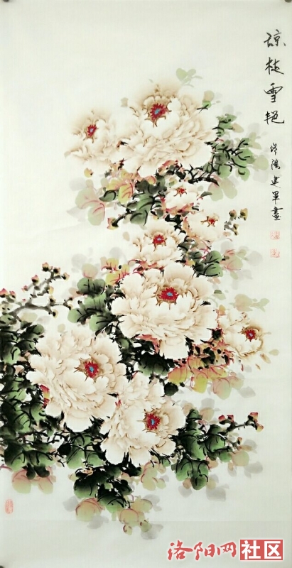 推荐画家:洛阳冯建军的玉容清香诗情画意牡丹图